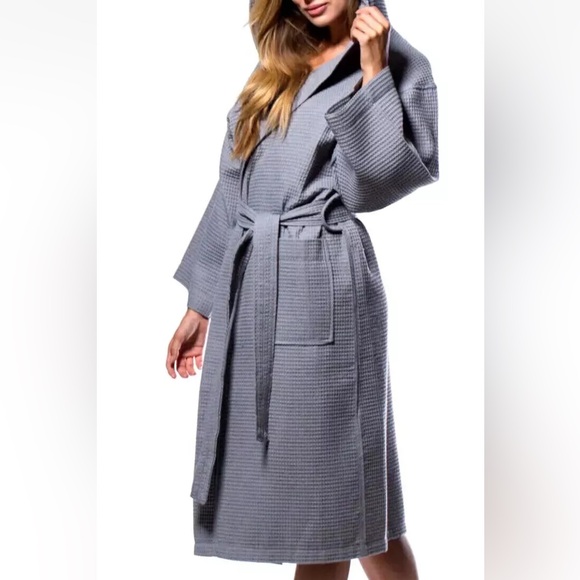 GAP Mens Hooded Waffle-Knit Robe Heather Grey XL, New Retail $89.95 - Picture 3 of 8